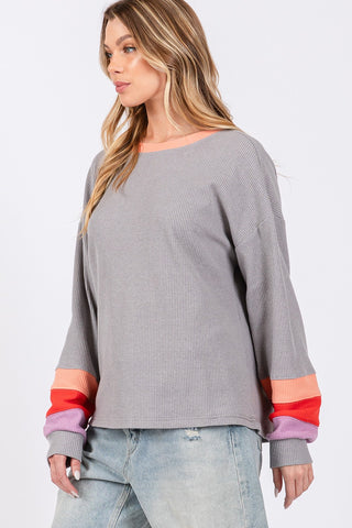 Shop SAGE + FIG Color Block Waffle Knit T-Shirt - High-Quality U.S. Made Women’s Fashion with Free & Fast Shipping