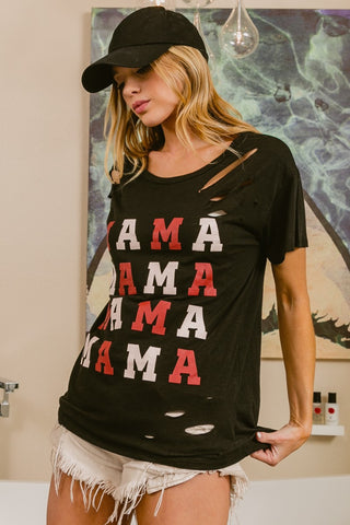 Shop BiBi MAMA Graphic Distressed Short Sleeve T-Shirt - High-Quality U.S. Made Women’s Fashion with Free Fast Shipping