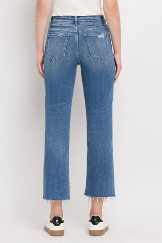 Shop Vervet by Flying Monkey High Rise Frayed Hem Straight Jeans - High-Quality U.S. Made Women’s Fashion with Free & Fast Shipping