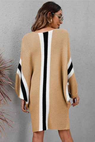 Shop Ribbed Round Neck Long Sleeve Sweater Dress - High-Quality U.S. Made Women’s Fashion with Free & Fast Shipping