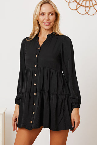 Shop Ruffled Button Up Long Sleeve Tiered Shirt - High-Quality U.S. Made Women’s Fashion with Free & Fast Shipping