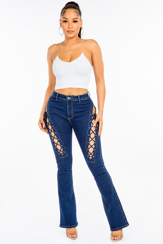 Shop American Bazi High Rise Lace Up Jeans - High-Quality U.S. Made Women’s Fashion with Free & Fast Shipping