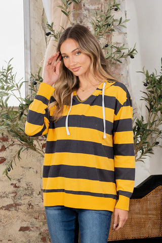 Shop Full Size Drawstring Striped Long Sleeve Hoodie - High-Quality U.S. Made Women’s Fashion with Free & Fast Shipping