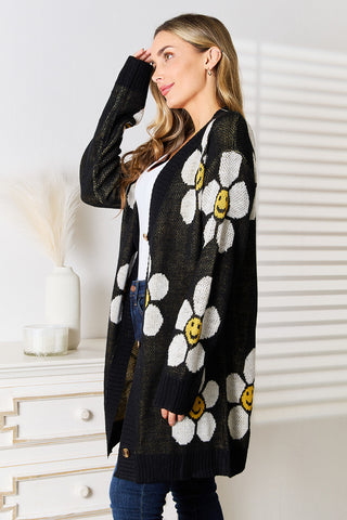 Shop Floral Button Down Longline Cardigan - High-Quality U.S. Made Women’s Fashion with Free & Fast Shipping