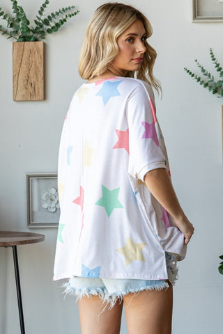 Shop HOPELY Full Size Multi Colored Star Print T-Shirt - High-Quality U.S. Made Women’s Fashion with Free & Fast Shipping