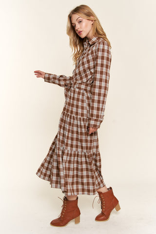 Shop And the Why Plaid Tiered Midi Shirt Dress - High-Quality U.S. Made Women’s Fashion with Free & Fast Shipping