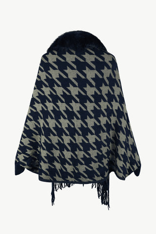 Shop Houndstooth Fringe Hem Poncho - High-Quality U.S. Made Women’s Fashion with Free Fast Shipping