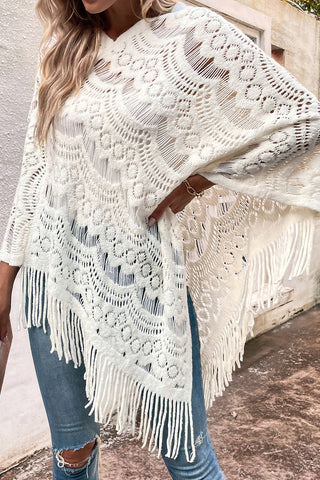 Shop Openwork Fringe Detail Poncho - High-Quality U.S. Made Women’s Fashion with Free & Fast Shipping