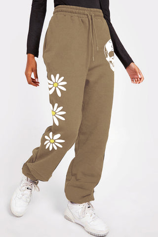 Shop Simply Love Simply Love Full Size Drawstring Flower & Skull Graphic Long Sweatpants - High-Quality U.S. Made Women’s Fashion with Free Fast Shipping