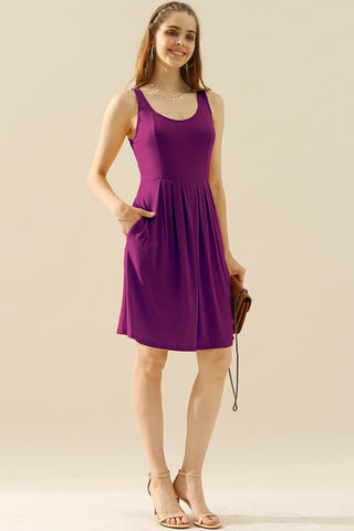 Shop PLUM Doublju Full Size Round Neck Ruched Sleeveless Dress with Pockets - High-Quality U.S. Made Women’s Fashion with Free & Fast Shipping