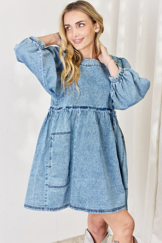 Shop HEYSON Full Size Oversized Denim Babydoll Dress - High-Quality U.S. Made Women’s Fashion with Free Fast Shipping