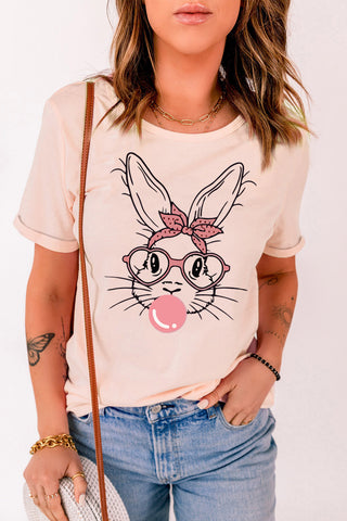 Shop Rabbit Graphic Round Neck Short Sleeve T-Shirt - High-Quality U.S. Made Women’s Fashion with Free & Fast Shipping