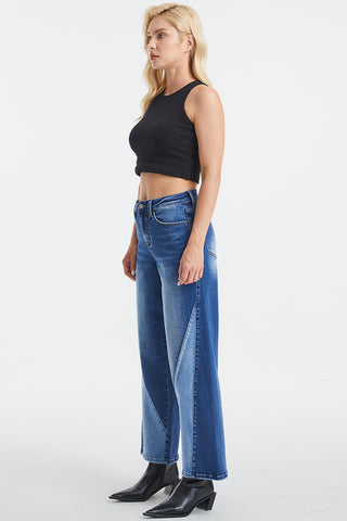 Shop BAYEAS Full Size High Waist Two-Tones Patched Wide Leg Jeans - High-Quality U.S. Made Women’s Fashion with Free & Fast Shipping