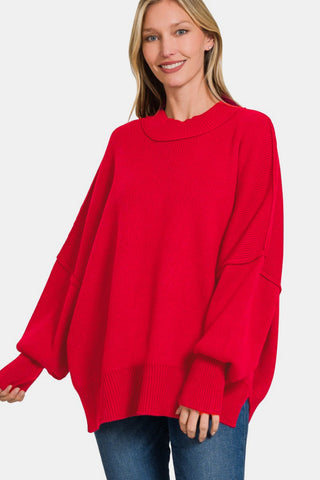 Shop Zenana Side Sit Oversize Sweater - High-Quality U.S. Made Women’s Fashion with Free & Fast Shipping