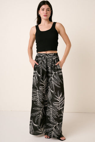 Shop Black Mittoshop Printed Wide Leg Pants - High-Quality U.S. Made Women’s Fashion with Free & Fast Shipping