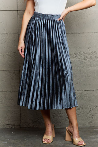 Shop Cloudy Blue One Size Ninexis Accordion Pleated Flowy Midi Skirt - High-Quality U.S. Made Women’s Fashion with Free & Fast Shipping