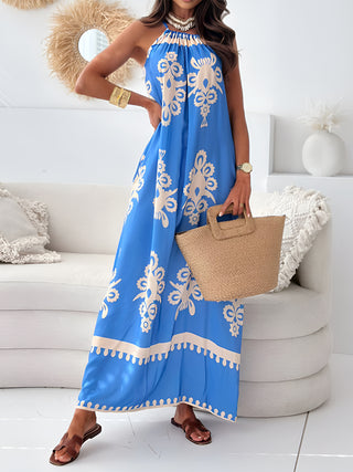 Shop Blue Printed Spaghetti Strap Sleeveless Maxi Dress - High-Quality U.S. Made Women’s Fashion with Free & Fast Shipping