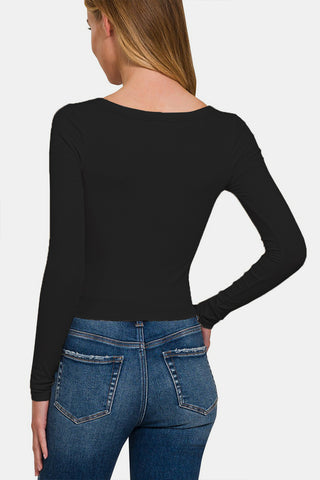 Shop Zenana Scoop Neck Long Sleeve T-Shirt - High-Quality U.S. Made Women’s Fashion with Free & Fast Shipping