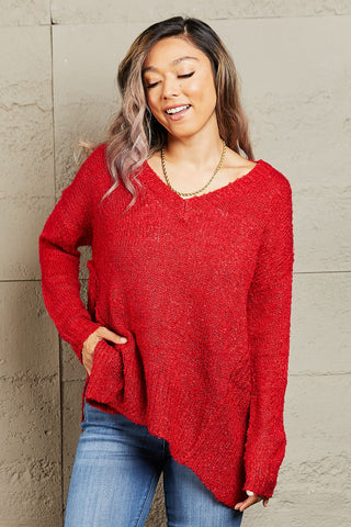 Shop Heimish By The Fire Full Size Draped Detail Knit Sweater - High-Quality U.S. Made Women’s Fashion with Free & Fast Shipping