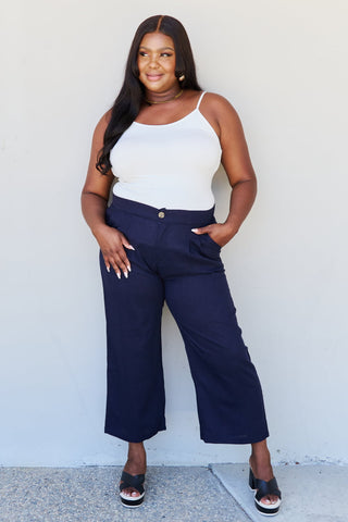 Shop And The Why In The Mix Full Size Pleated Detail Linen Pants in Dark Navy - High-Quality U.S. Made Women’s Fashion with Free & Fast Shipping