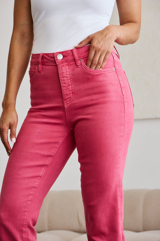 Shop RFM Crop Dylan Full Size Tummy Control High Waist Raw Hem Jeans - High-Quality U.S. Made Women’s Fashion with Free Fast Shipping