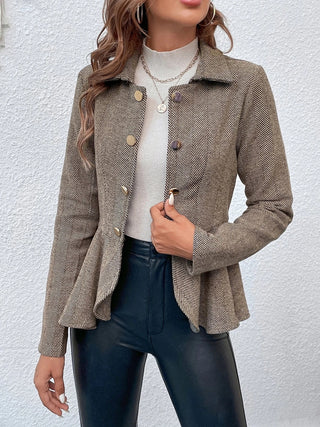 Shop Ruffle Hem Collared Blazer - High-Quality U.S. Made Women’s Fashion with Free & Fast Shipping