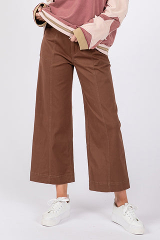 Shop Mocha SAGE + FIG Wide Leg Cropped Pants - High-Quality U.S. Made Women’s Fashion with Free & Fast Shipping