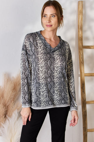 Shop Hailey & Co Full Size Snakeskin V-Neck Long Sleeve Top - High-Quality U.S. Made Women’s Fashion with Free & Fast Shipping