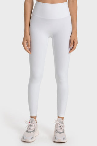 Shop White High-Rise Wide Waistband Yoga Leggings - High-Quality U.S. Made Women’s Fashion with Free & Fast Shipping