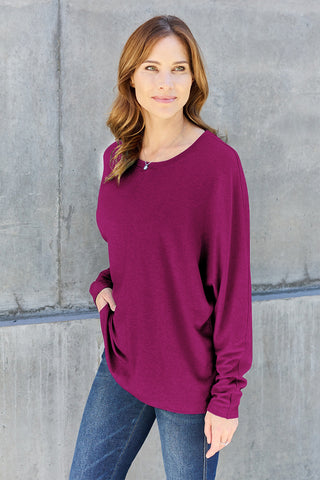 Shop Double Take Full Size Round Neck Long Sleeve T-Shirt - High-Quality U.S. Made Women’s Fashion with Free & Fast Shipping