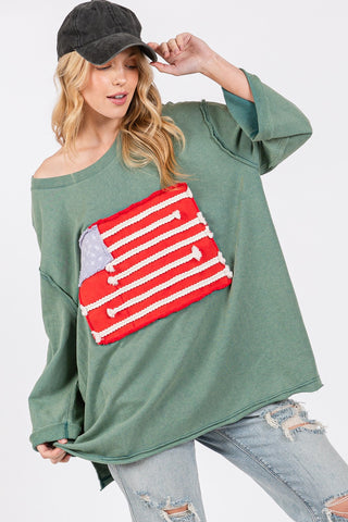 Shop SAGE + FIG Full Size American Flag Patch Drop Shoulder T-Shirt - High-Quality U.S. Made Women’s Fashion with Free & Fast Shipping