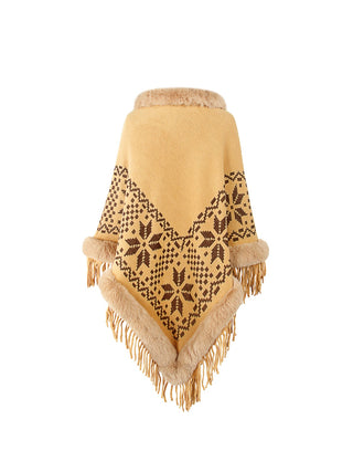 Shop Fringe Geometric Cape Sleeve Poncho - High-Quality U.S. Made Women’s Fashion with Free Fast Shipping