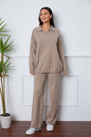 Shop Dropped Shoulder Sweater and Long Pants Set - High-Quality U.S. Made Women’s Fashion with Free Fast Shipping