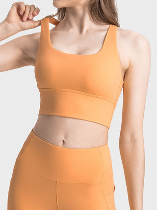 Shop Tangerine Millennia Scoop Neck Crisscross Straps Sports Bra - High-Quality U.S. Made Women’s Fashion with Free & Fast Shipping