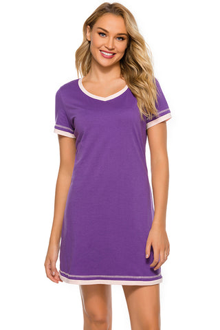 Shop Contrast Trim Short Sleeve Lounge Dress - High-Quality U.S. Made Women’s Fashion with Free & Fast Shipping