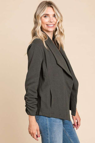 Shop Culture Code Full Size Ruched Open Front Long Sleeve Jacket - High-Quality U.S. Made Women’s Fashion with Free & Fast Shipping