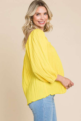 Shop Culture Code Texture Square Neck Puff Sleeve Top - High-Quality U.S. Made Women’s Fashion with Free & Fast Shipping