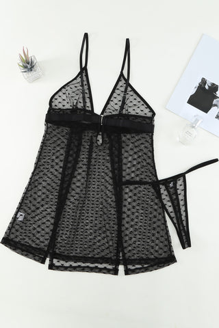 Shop Heart Print Slit Hem Babydoll Lingerie Set with Thong - High-Quality U.S. Made Women’s Fashion with Free Fast Shipping