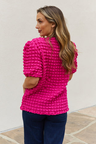 Shop And The Why Full Size Bubble Textured Puff Sleeve Top - High-Quality U.S. Made Women’s Fashion with Free & Fast Shipping