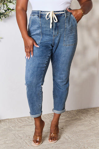 Shop Judy Blue Full Size High Waist Drawstring Denim Jeans - High-Quality U.S. Made Women’s Fashion with Free & Fast Shipping