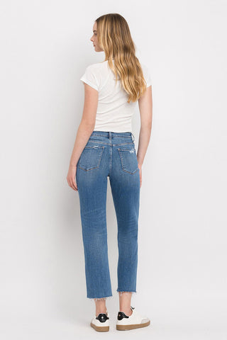 Shop Vervet by Flying Monkey High Rise Frayed Hem Straight Jeans - High-Quality U.S. Made Women’s Fashion with Free & Fast Shipping