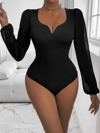 Shop Black Sweetheart Neck Long Sleeve Bodysuit - High-Quality U.S. Made Women’s Fashion with Free & Fast Shipping