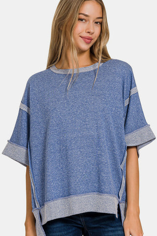 Shop Zenana Contrast Trim Drop Shoulder T-Shirt - High-Quality U.S. Made Women’s Fashion with Free & Fast Shipping