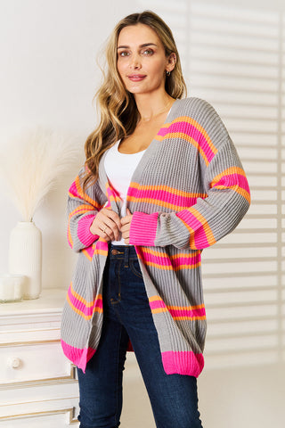 Shop Woven Right Ribbed Long Sleeve Cardigan - High-Quality U.S. Made Women’s Fashion with Free & Fast Shipping