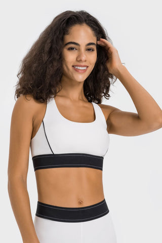 Shop White Millennia Contrast Sports Bra - High-Quality U.S. Made Women’s Fashion with Free & Fast Shipping