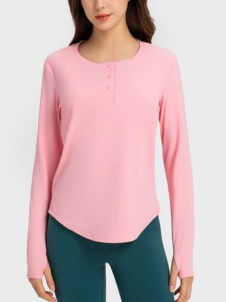 Shop Millennia Round Neck Long Sleeve Sport Top - High-Quality U.S. Made Women’s Fashion with Free & Fast Shipping