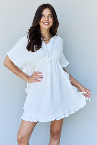 Shop White Ninexis Out Of Time Full Size Ruffle Hem Dress with Drawstring Waistband in White - High-Quality U.S. Made Women’s Fashion with Free & Fast Shipping