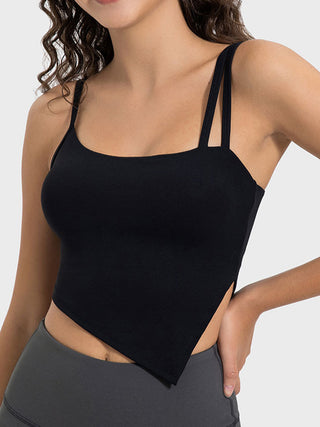 Shop Black Millennia Slit Asymmetrical Neck Active Cami - High-Quality U.S. Made Women’s Fashion with Free & Fast Shipping