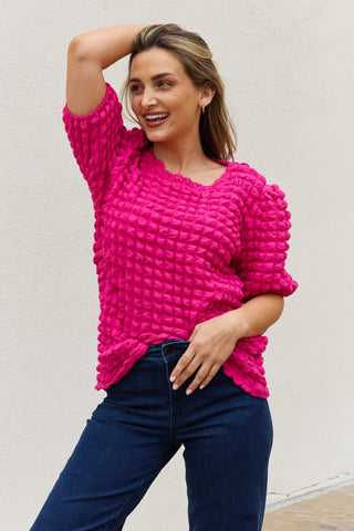 Shop And The Why Full Size Bubble Textured Puff Sleeve Top - High-Quality U.S. Made Women’s Fashion with Free & Fast Shipping