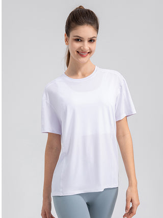 Shop Round Neck Short Sleeve Active Top - High-Quality U.S. Made Women’s Fashion with Free & Fast Shipping